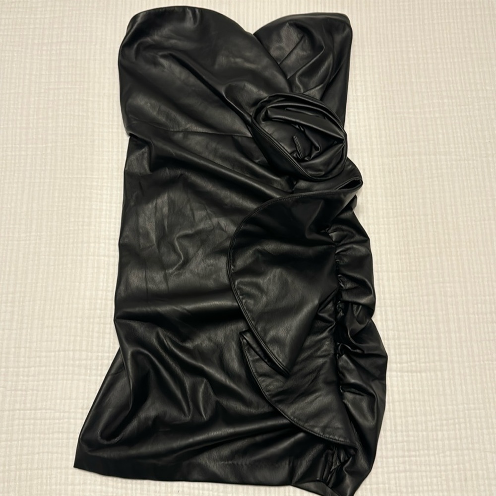 Express Strapless Black Faux Leather Dress